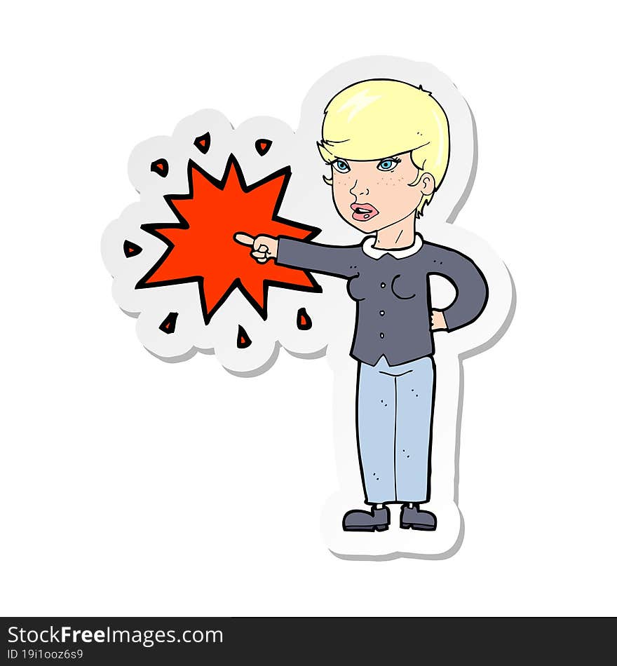 sticker of a cartoon woman accusing