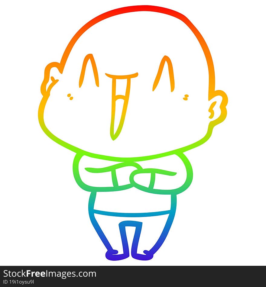 rainbow gradient line drawing of a happy cartoon bald man