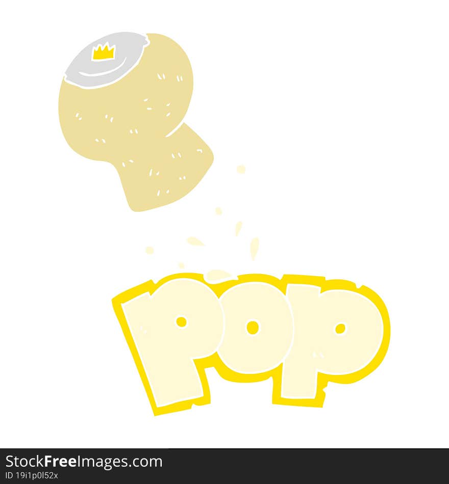 flat color illustration of a cartoon champagne cork popping