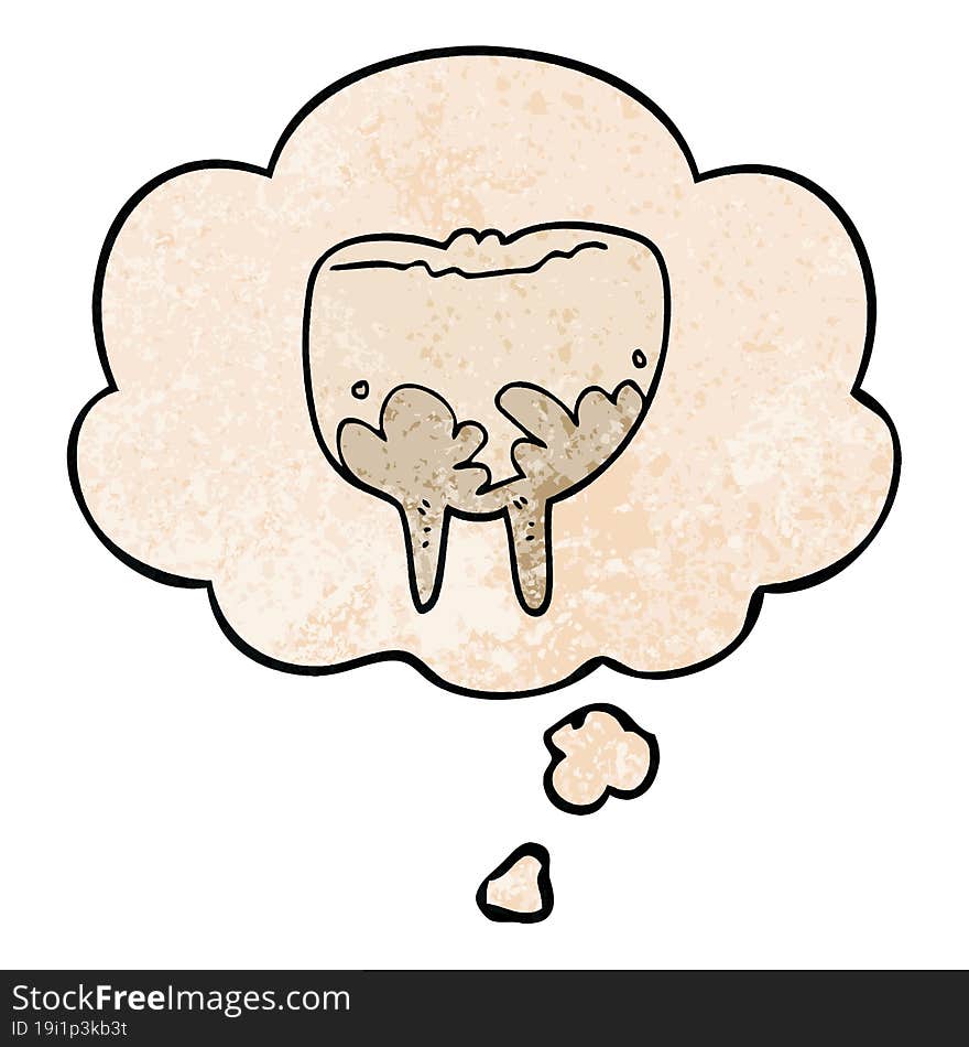 cartoon tooth and thought bubble in grunge texture pattern style