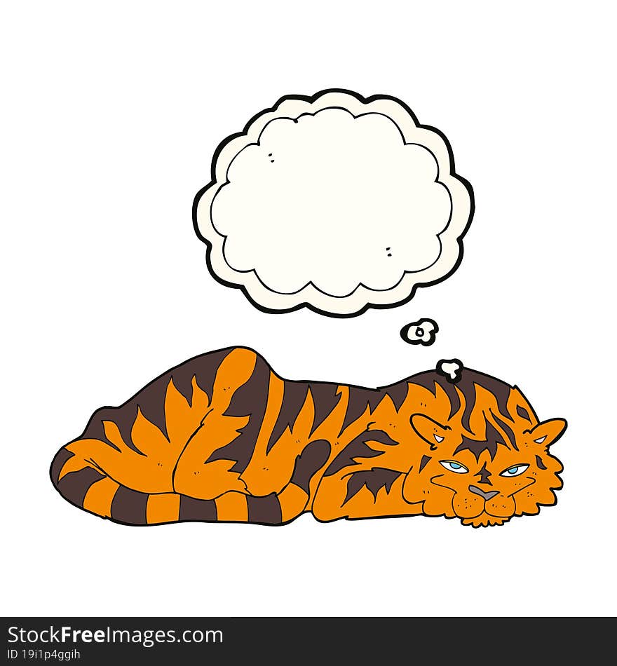 Cartoon Resting Tiger With Thought Bubble