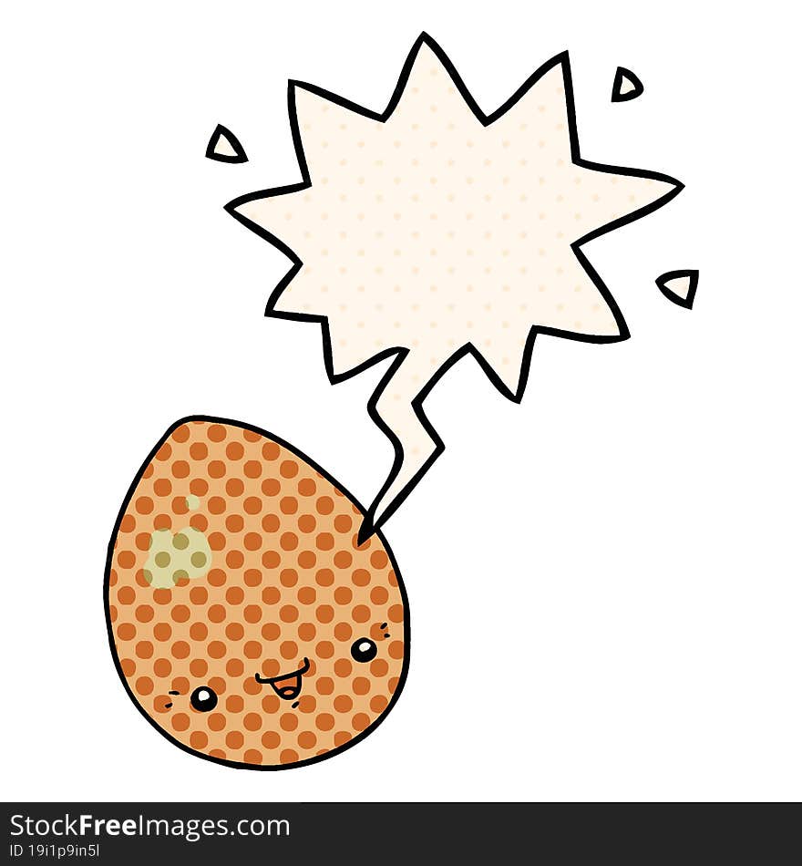 cartoon egg and speech bubble in comic book style