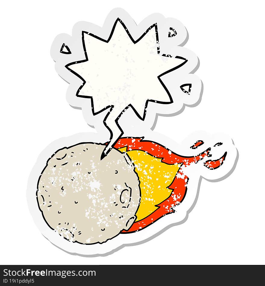 cartoon meteorite and speech bubble distressed sticker