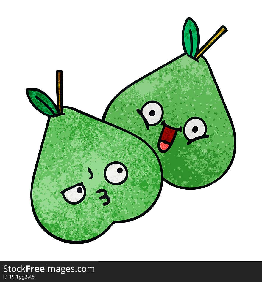 retro grunge texture cartoon of a green pears