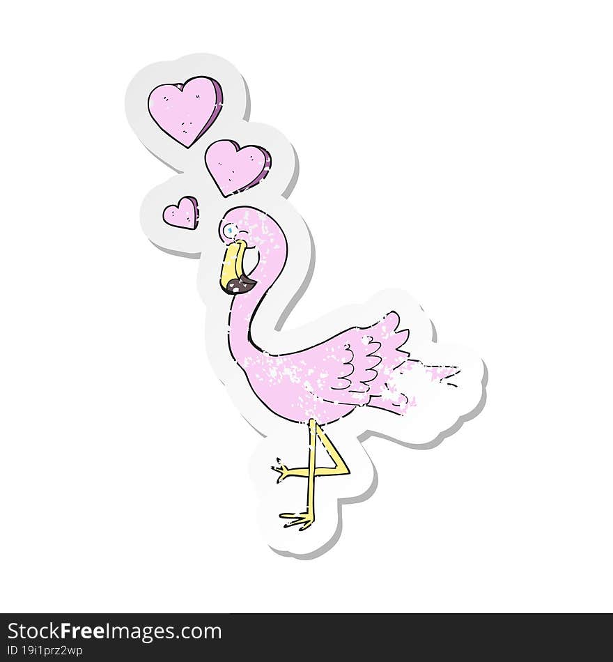 Retro Distressed Sticker Of A Cartoon Flamingo In Love