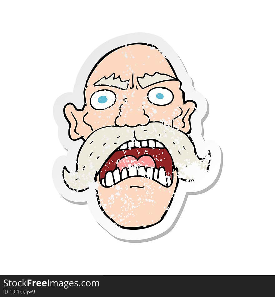 retro distressed sticker of a cartoon angry old man