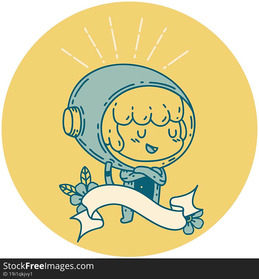 icon of tattoo style woman in astronaut suit