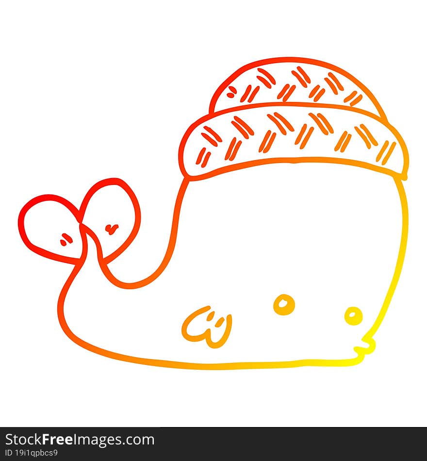 warm gradient line drawing cartoon whale wearing hat