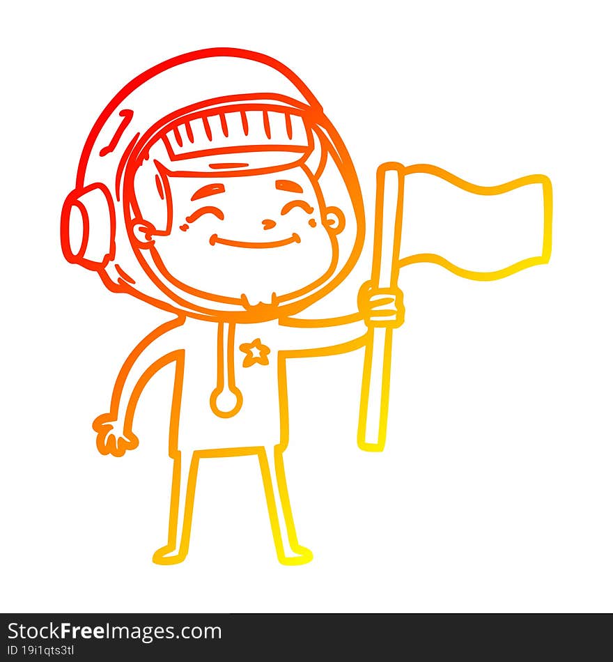 Warm Gradient Line Drawing Happy Cartoon Astronaut