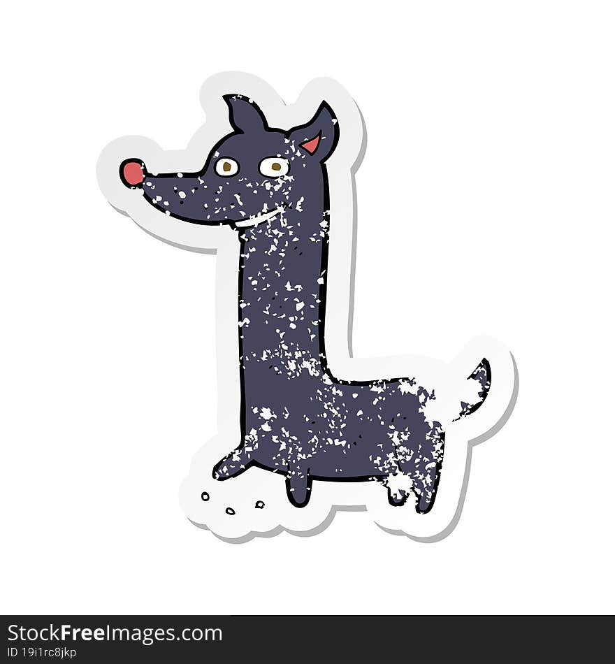 retro distressed sticker of a funny cartoon dog