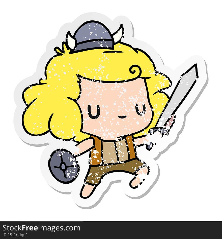 distressed sticker cartoon illustration kawaii cute viking child. distressed sticker cartoon illustration kawaii cute viking child