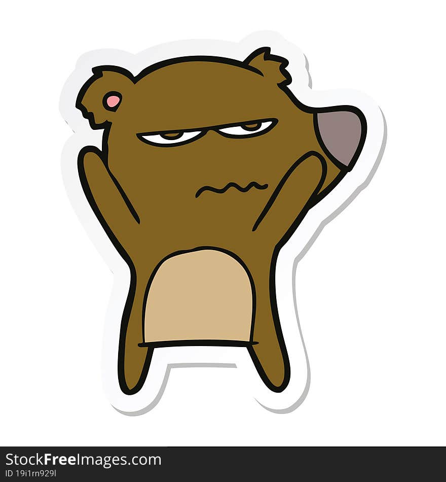 sticker of a angry bear cartoon