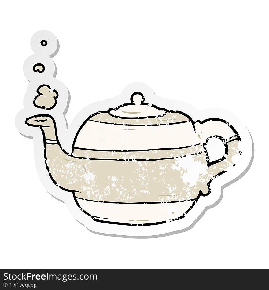 distressed sticker of a cartoon teapot