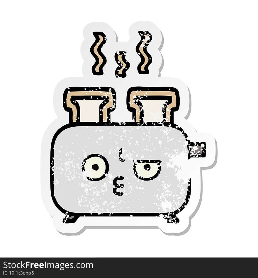 distressed sticker of a cute cartoon of a toaster