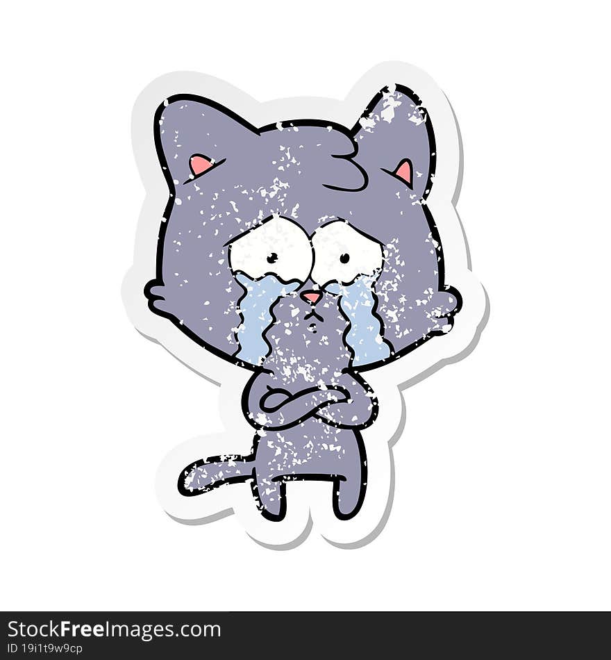 distressed sticker of a cartoon crying cat