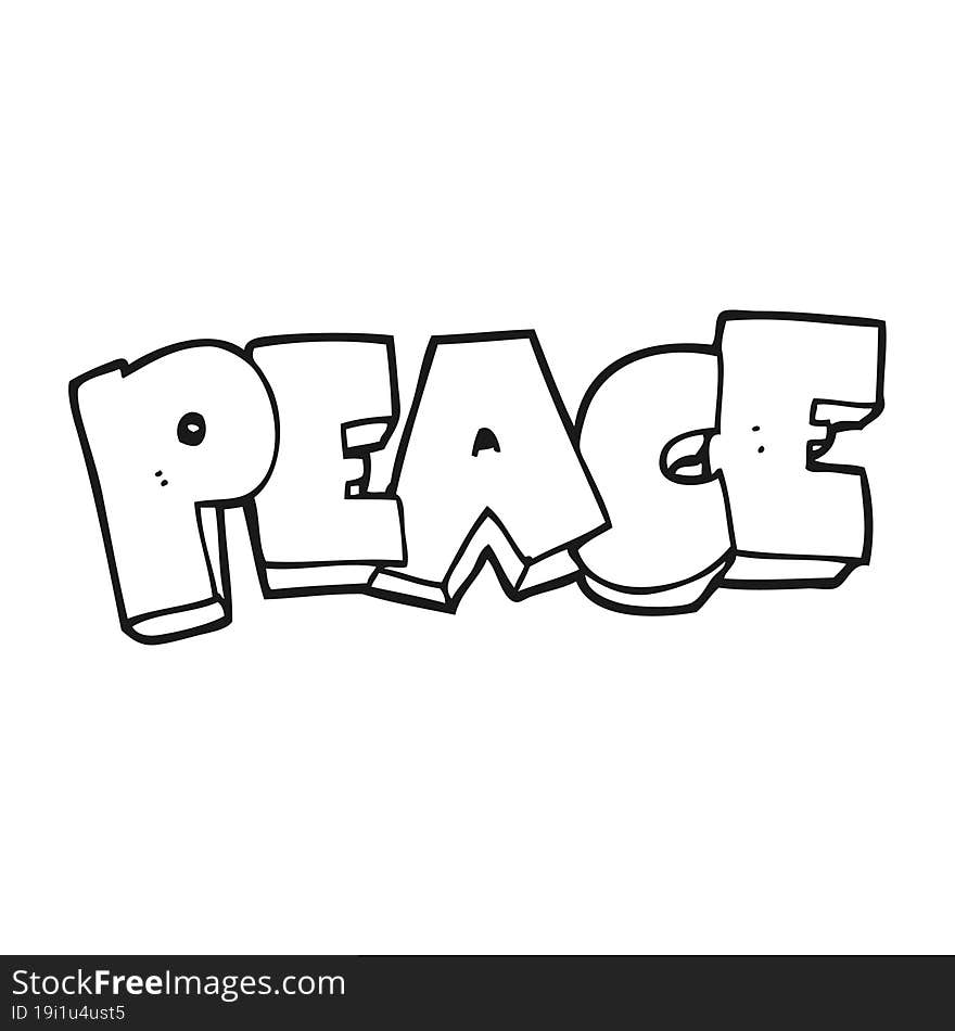 black and white cartoon word peace