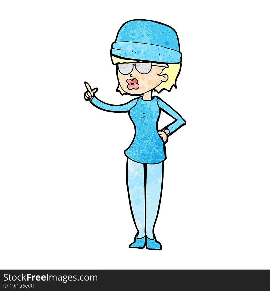 cartoon woman wearing winter hat