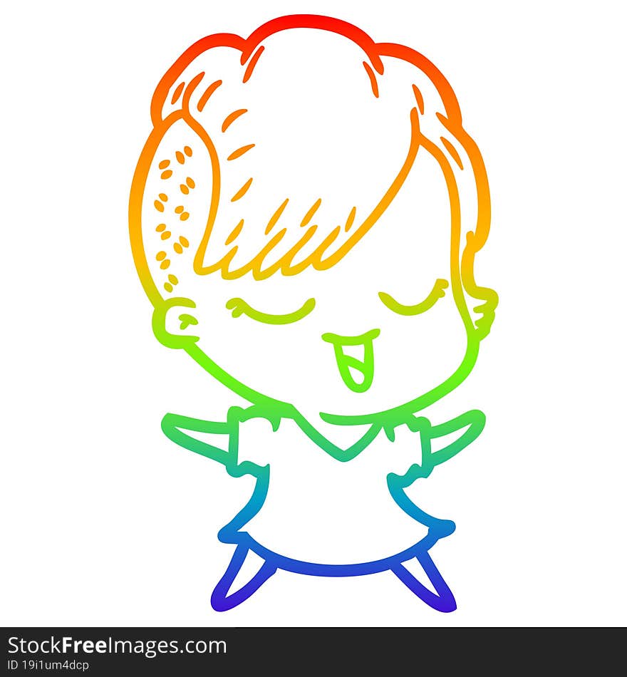 rainbow gradient line drawing happy cartoon girl