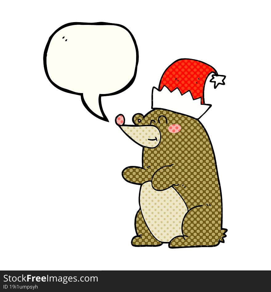 comic book speech bubble cartoon bear wearing christmas hat