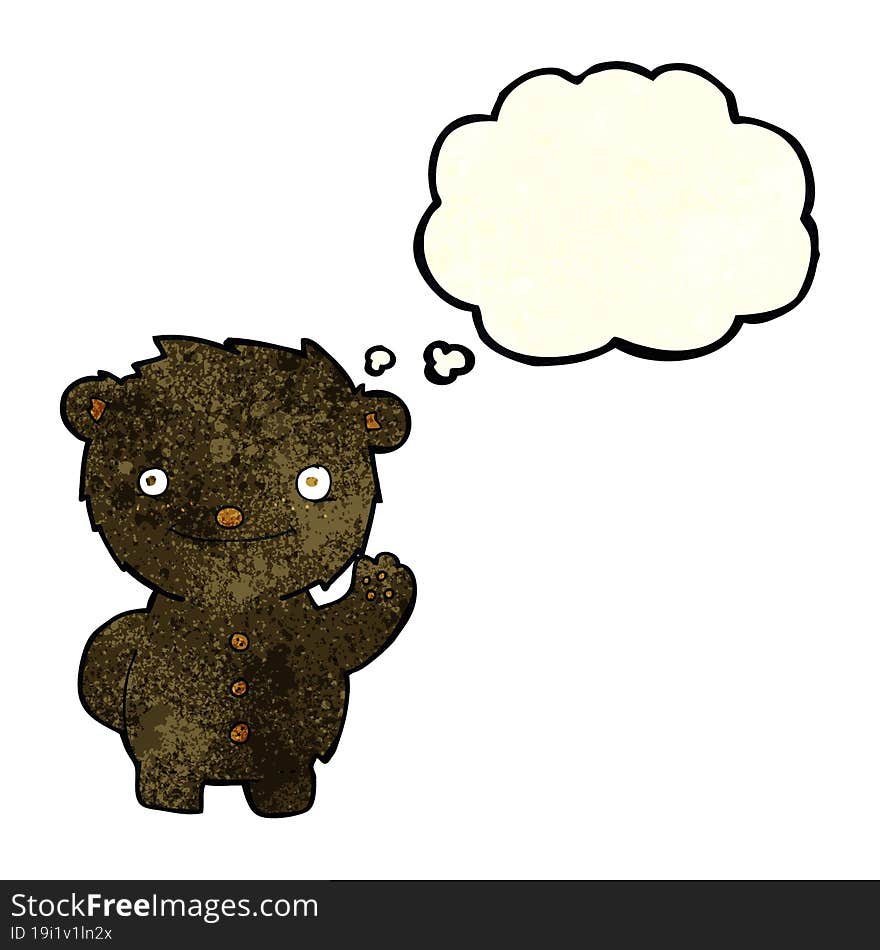 Cartoon Waving Black Bear With Thought Bubble