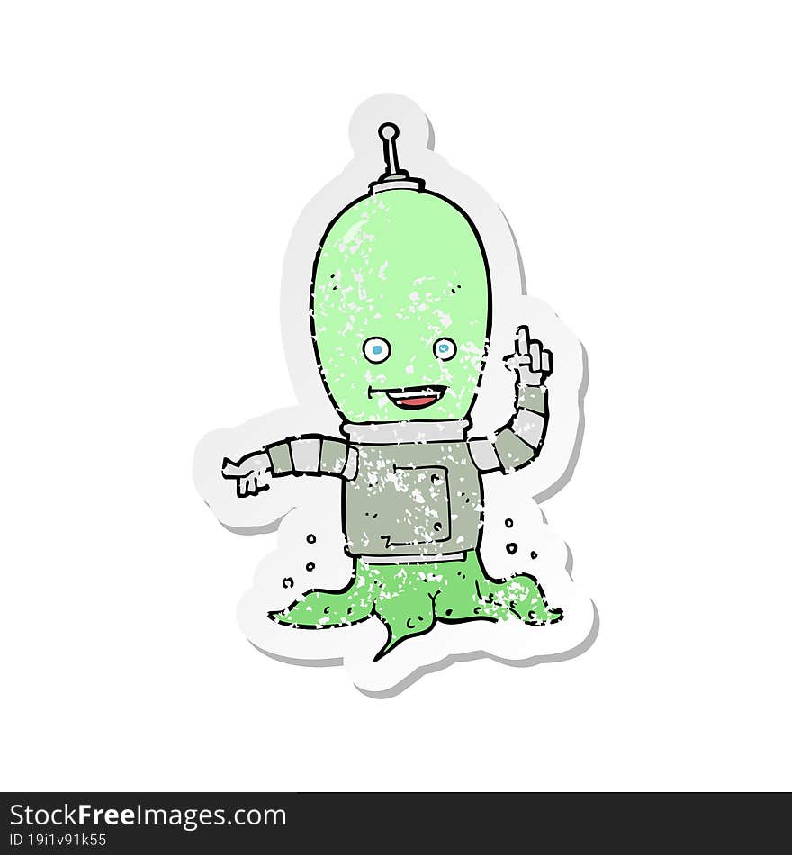 retro distressed sticker of a cartoon alien spaceman