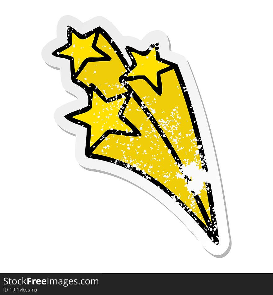 distressed sticker of a cute cartoon shooting stars