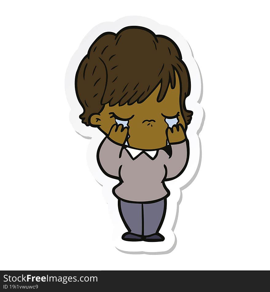 sticker of a cartoon woman crying