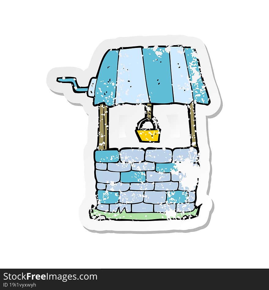 Retro Distressed Sticker Of A Cartoon Wishing Well