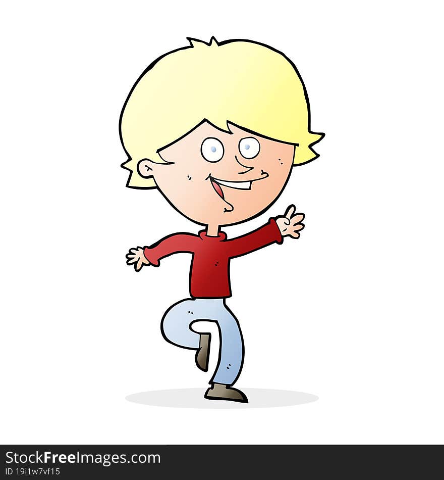 cartoon happy waving boy