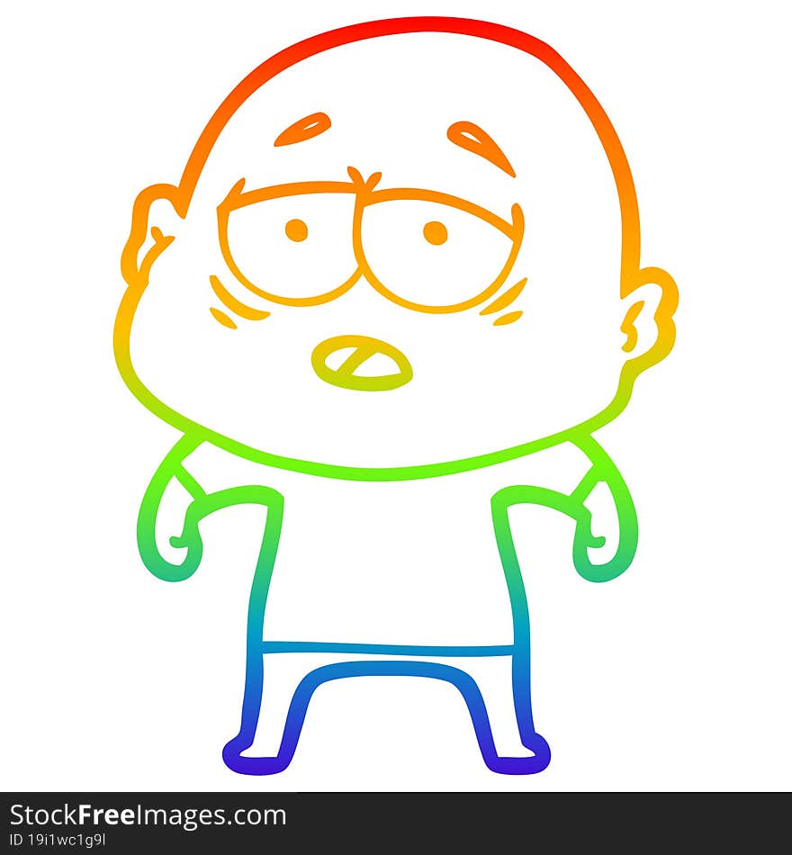 rainbow gradient line drawing cartoon tired bald man