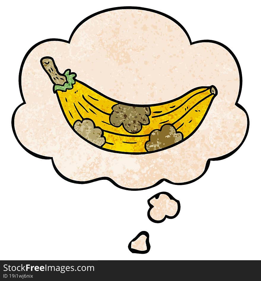 Cartoon Old Banana And Thought Bubble In Grunge Texture Pattern Style