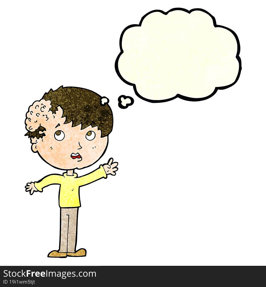 Cartoon Boy With Growth On Head With Thought Bubble