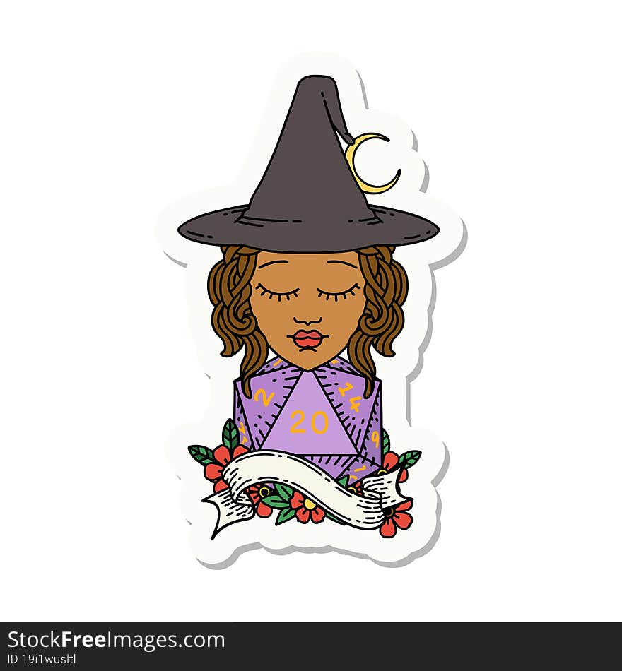 Human Mage With Natural 20 D20 Dice Roll Sticker