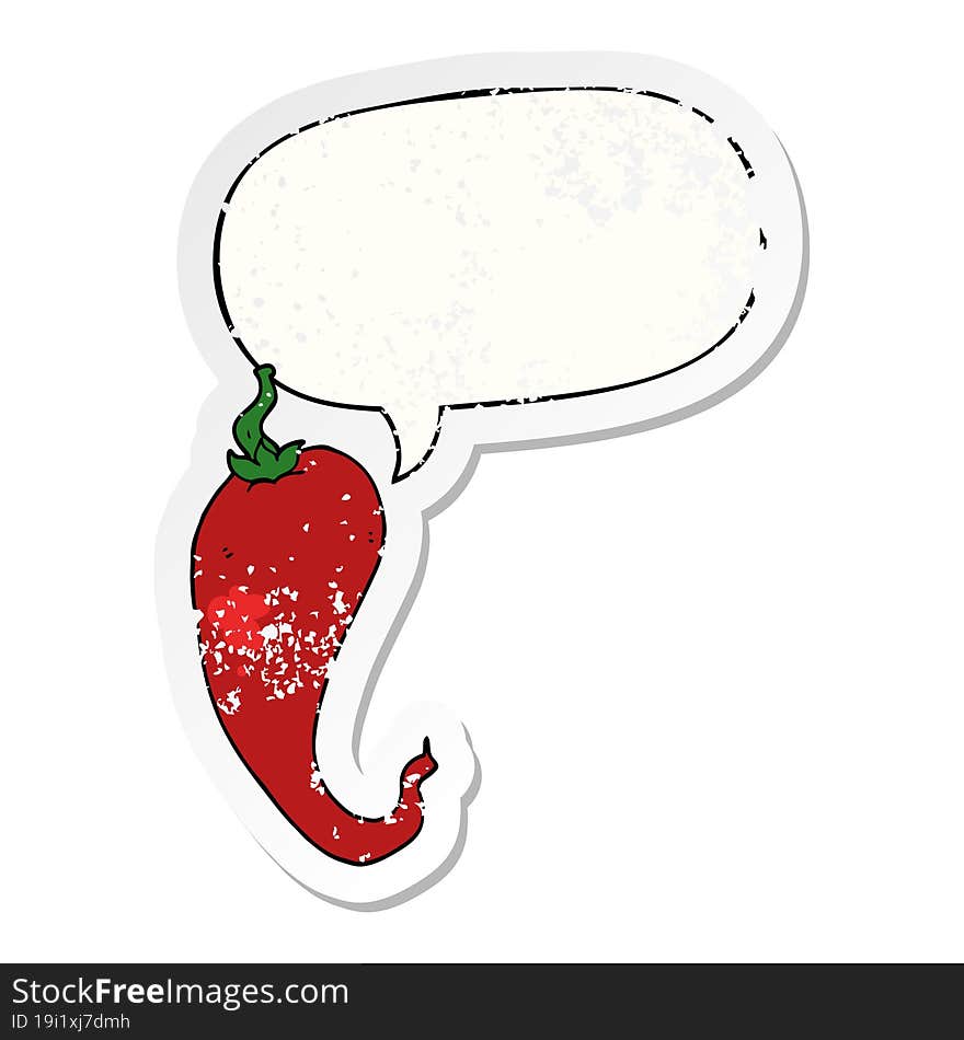 cartoon chili pepper and speech bubble distressed sticker