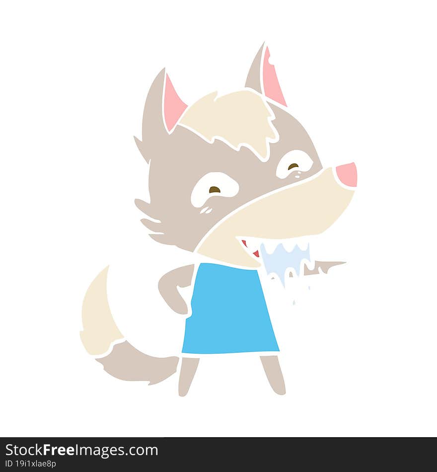 flat color style cartoon hungry wolf