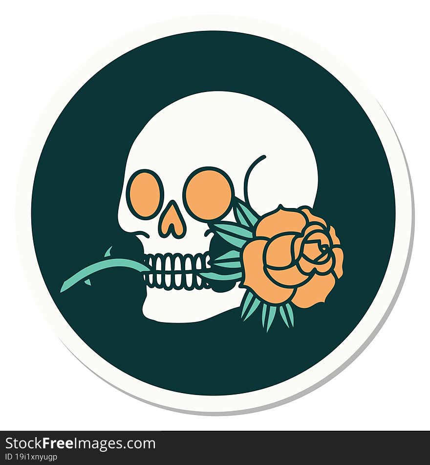 Tattoo Style Sticker Of A Skull And Rose