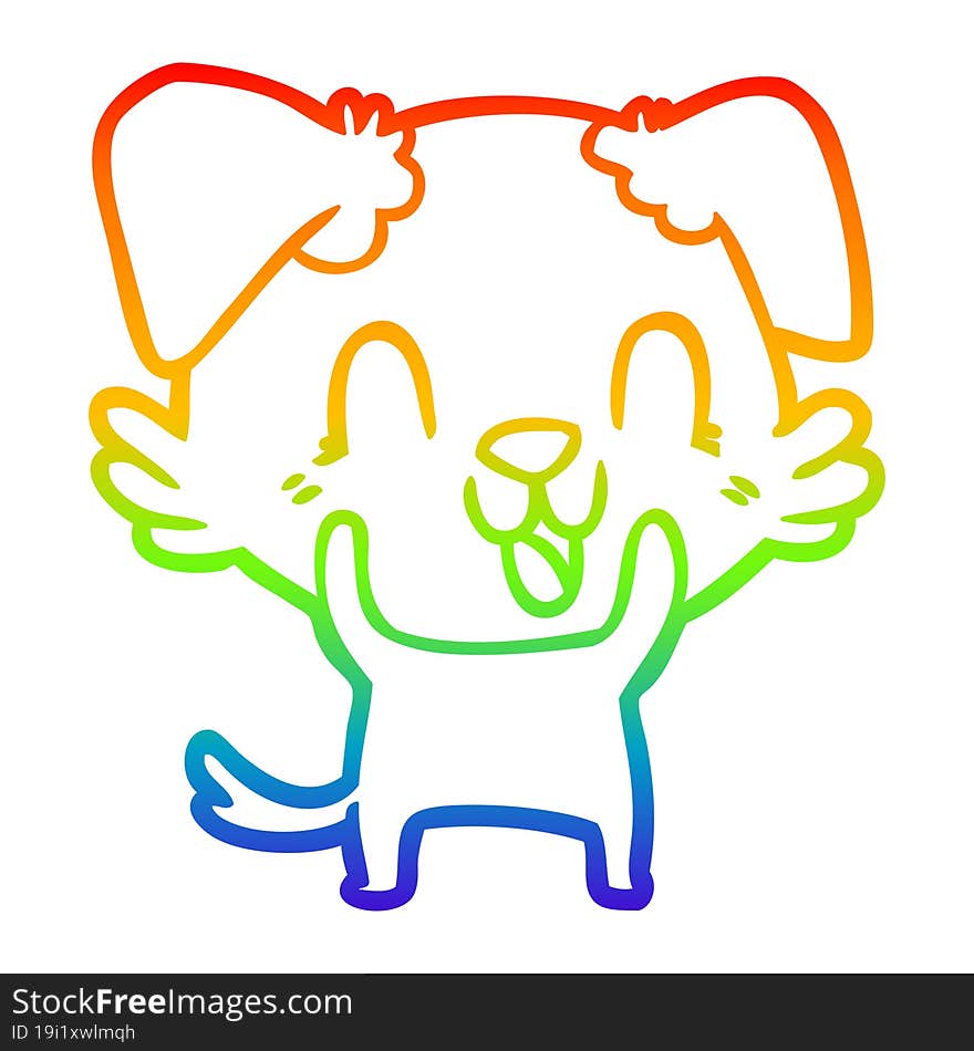 rainbow gradient line drawing laughing cartoon dog