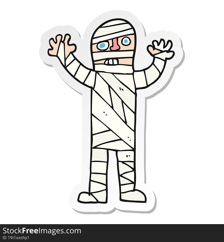 sticker of a cartoon bandaged mummy