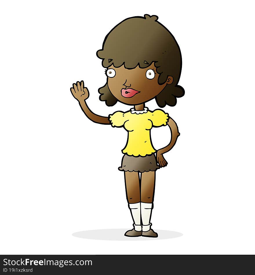 cartoon waving woman