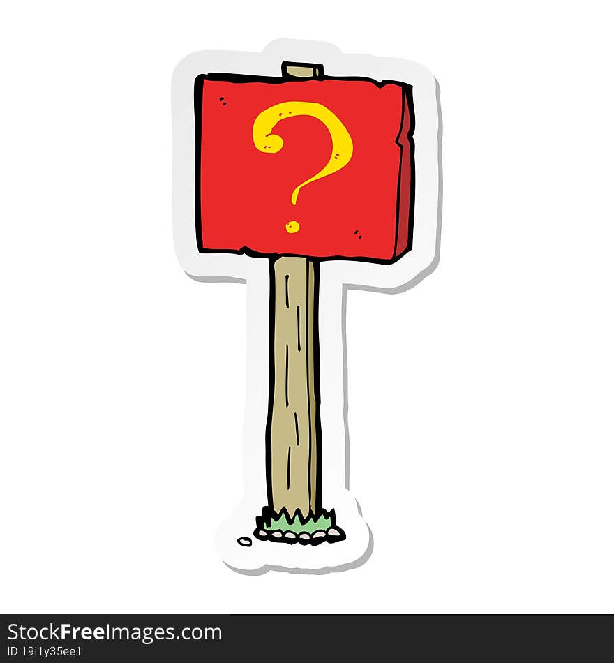 Sticker Of A Cartoon Question Mark Sign Post