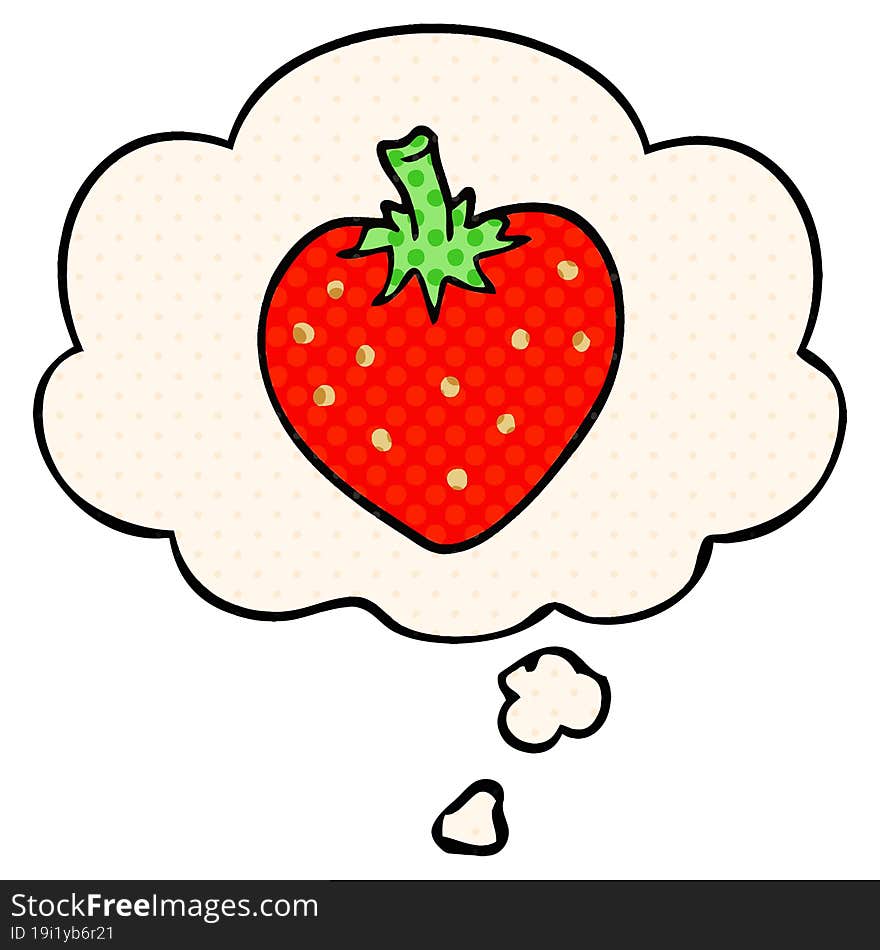 Cartoon Strawberry And Thought Bubble In Comic Book Style