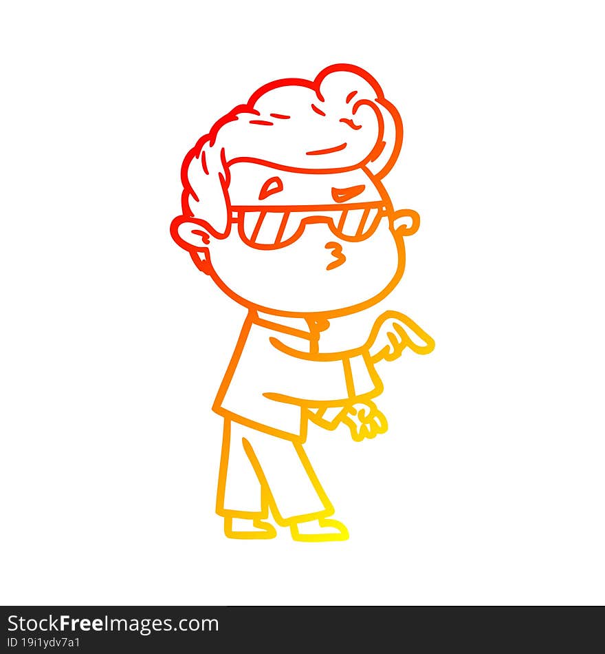 warm gradient line drawing of a cartoon cool guy