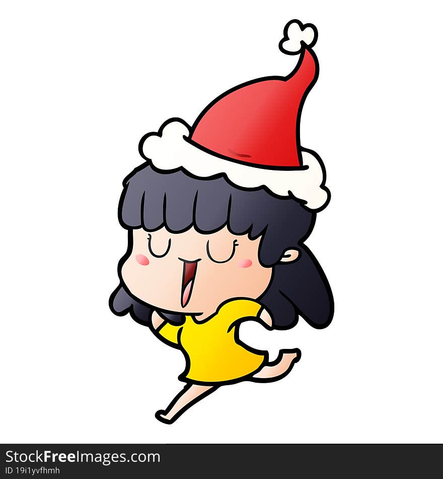 hand drawn gradient cartoon of a woman wearing santa hat