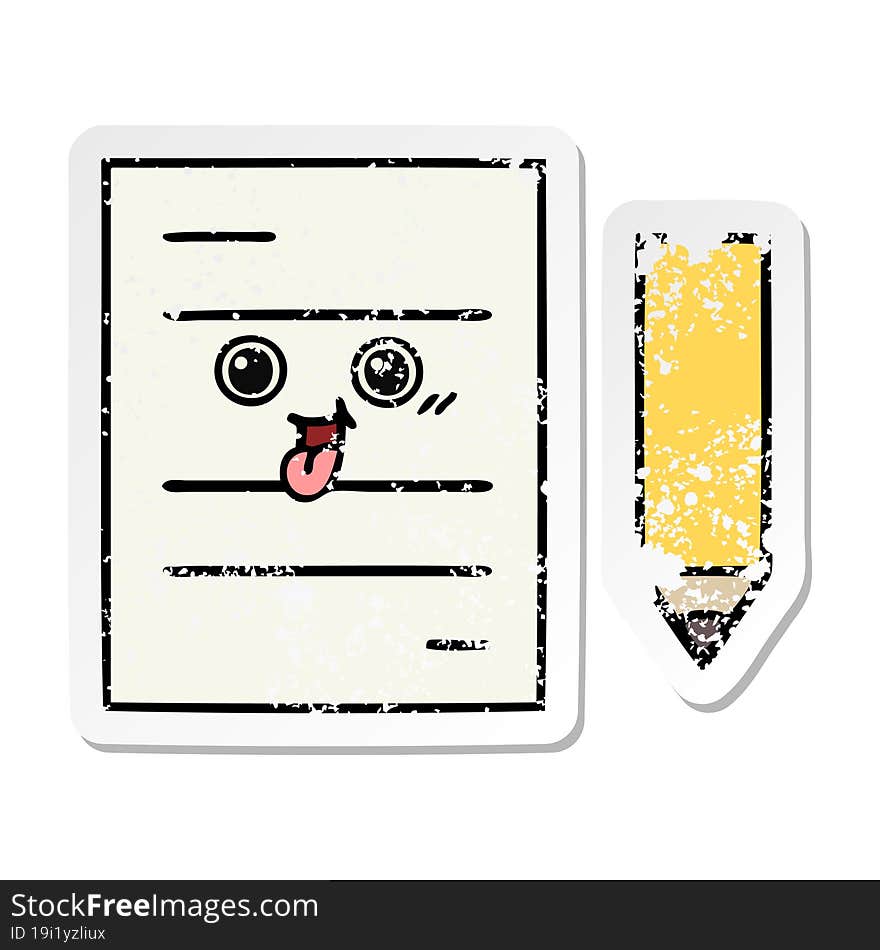 Distressed Sticker Of A Cute Cartoon Test Paper