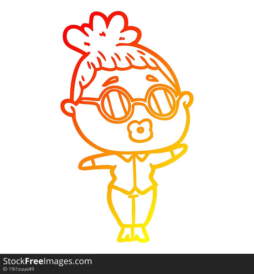 warm gradient line drawing of a cartoon woman wearing spectacles