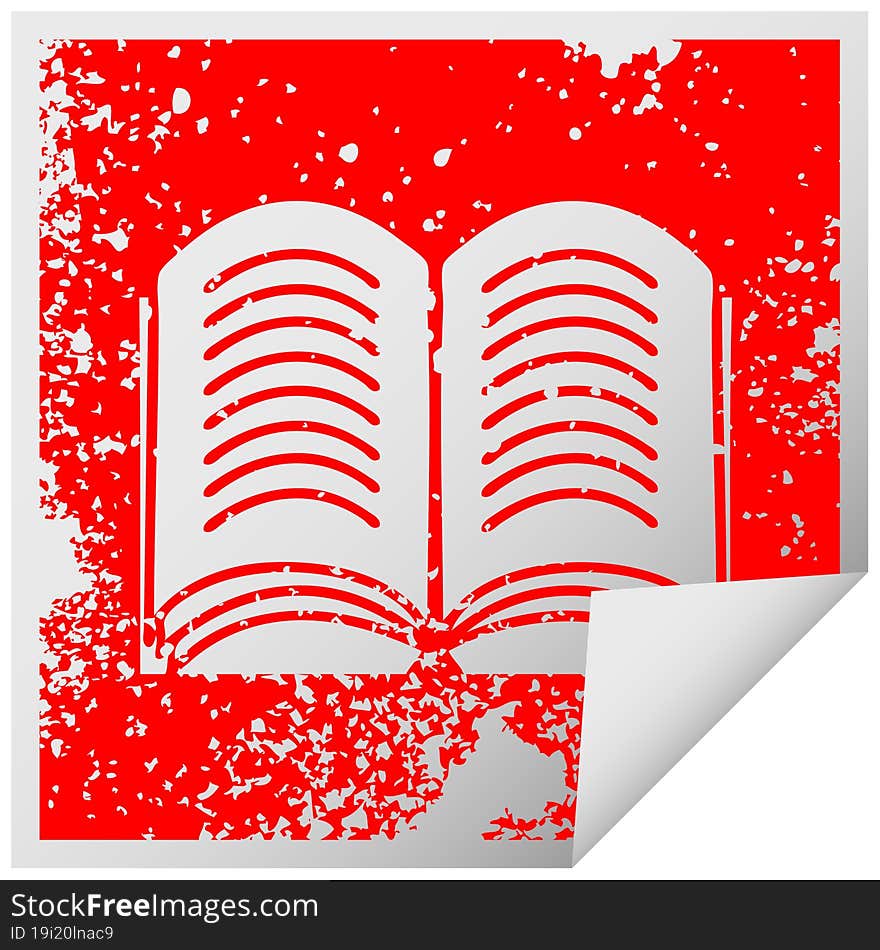 distressed square peeling sticker symbol of a open book