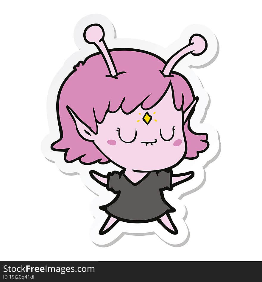 sticker of a cartoon alien girl