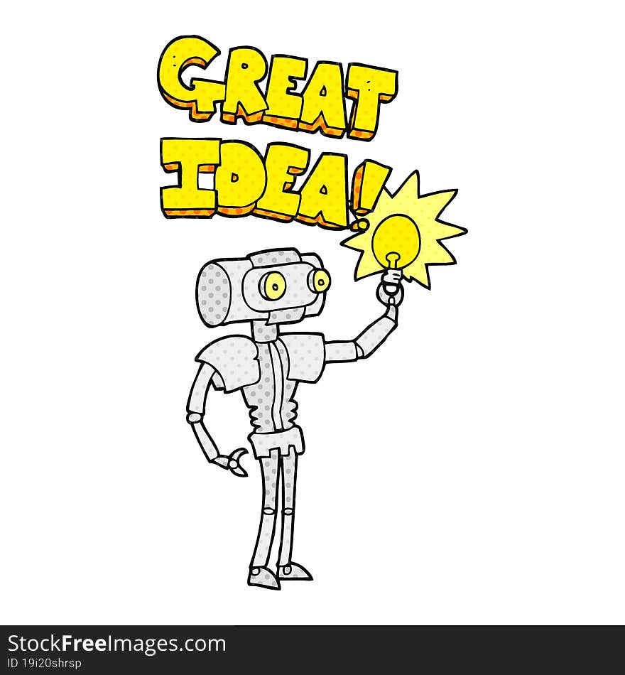 freehand drawn cartoon robot with great idea