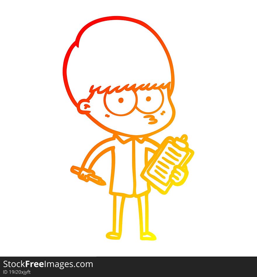 warm gradient line drawing nervous cartoon boy