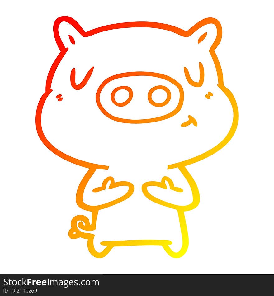 warm gradient line drawing of a cartoon content pig